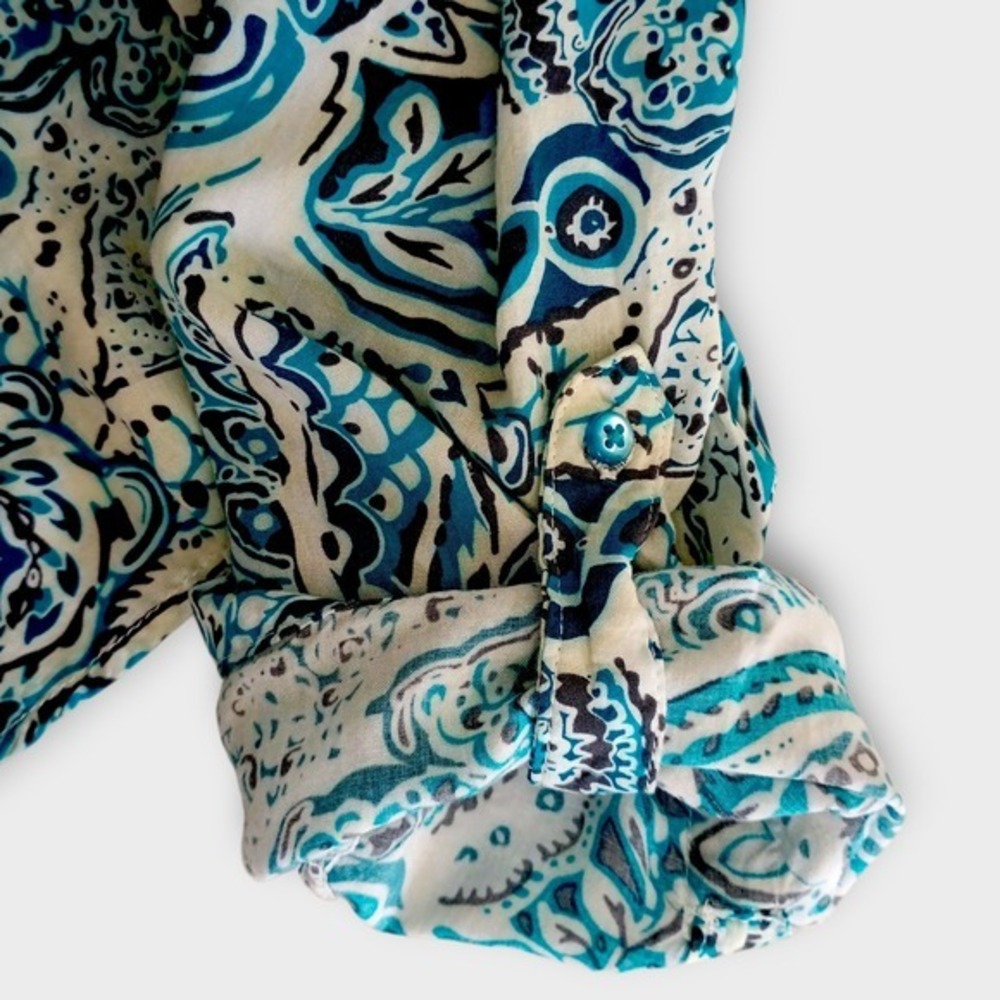 BIT & BRIDLE Womens Top Sz L Long Sleeve‎ Button Down Shirt Blue Paisley Print - Picture 8 of 13